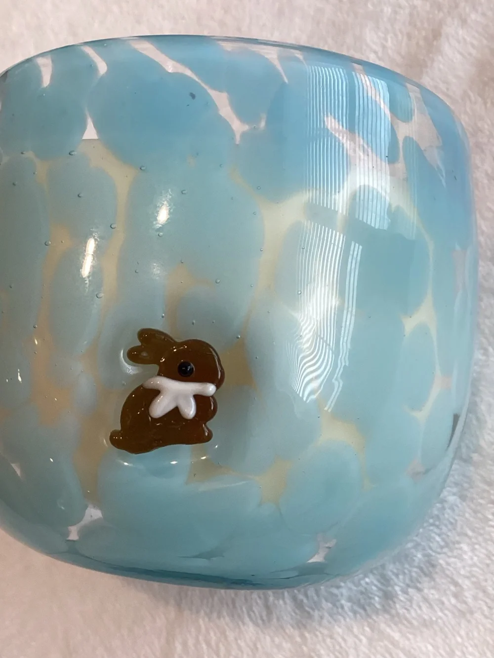 Anthropologie Glass Icon Candle Chocolate Bunny New Spring Easter Floral Blue